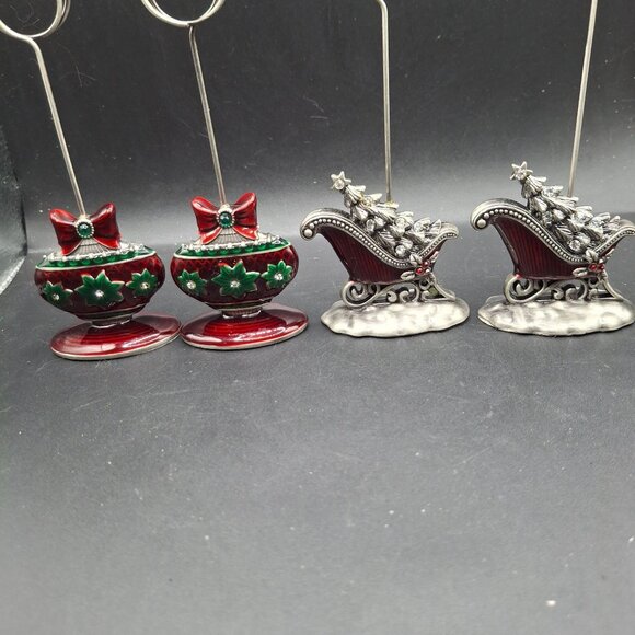 Enameled Pewter Look Place Card Holders Set Of 8 Christmas-Themed Holder Figuri - Picture 2 of 6